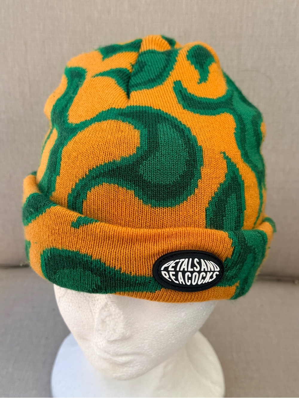 Petals and Peacocks Knit Beanie Swirl Print Streetwear Hat